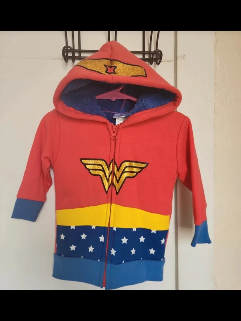 DC Kids Wonder Woman-Inspired Red, Blue & Yellow Zip Hoodie